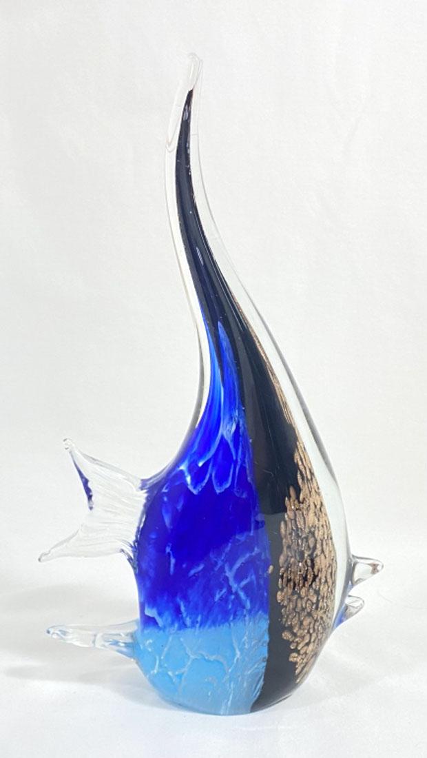 AMAZING GOLD FLECK MURANO BLUE FISH SCULPTURE (1 of 1)