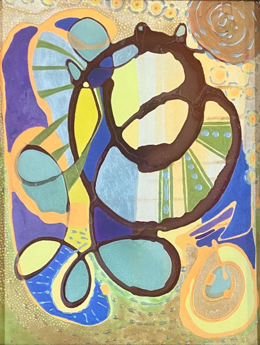 LARRY POONS ABSTRACT ACRYLIC ON CANVAS V$20,000: MEASUREMENTS:18"WX23"H GOOD CONDITION, FRAME HAS SCUFFS AND WEAR AND TEAR/"in the style of"Lawrence M. "Larry" Poons is an American abstract painter. Poons was born in Tokyo, Japan, and studied from 1