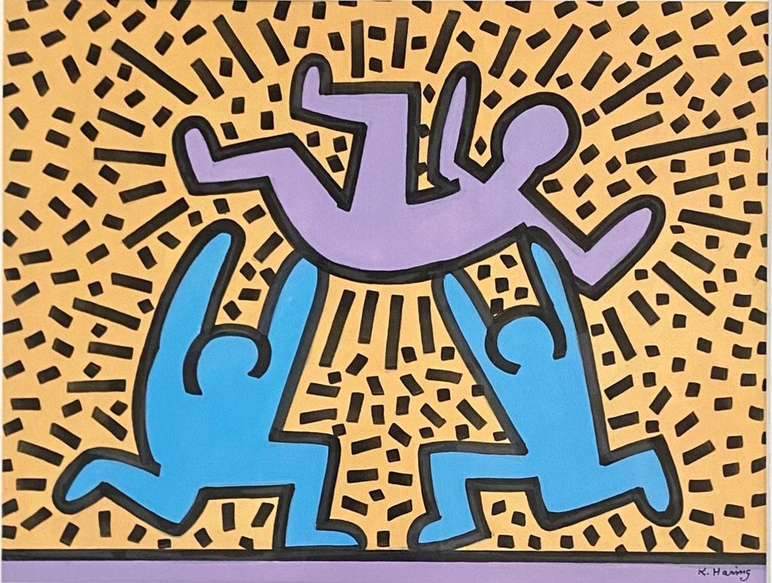 KEITH HARING POP ART MIXED MEDIA ON PAPER V$32,000: MEASUREMENTS:16"HX19"W FRAMED AND MATTED, MINT CONDITION/"in the style of"Keith Allen Haring was an American artist whose pop art emerged from the New York City graffiti subculture of the 1980s. His a