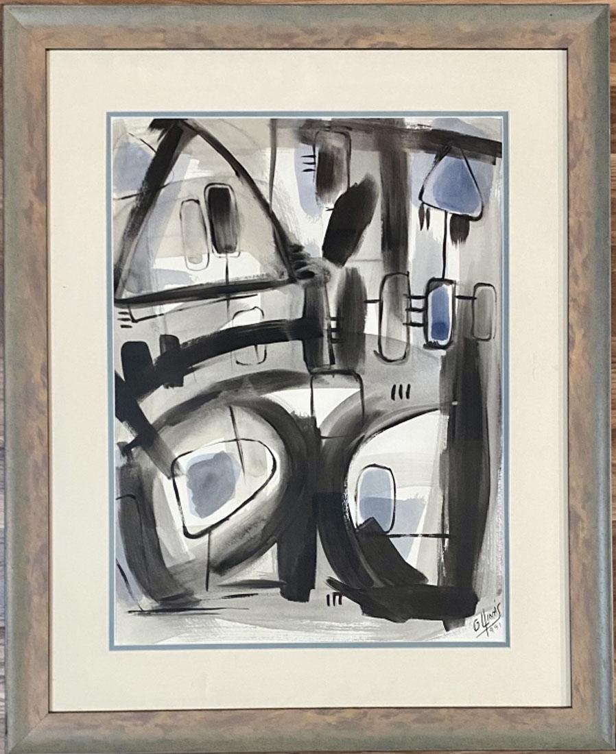 GUIDO LLINAS ABSTRACT WATERCOLOR V$10,500: MEASURMENTS: 26"WX32"H MINT CONDITION/"in the style of" Guido LlinÃ¡s was a Cuban painter who was born in 1923.A self-taught artist, he specialized in painting and engraving./Private collection, no 