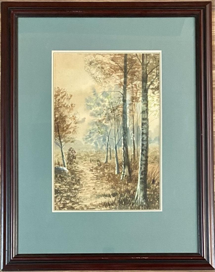 LUCIEN WHITING POWELL WATERCOLOR ON PAPER V$20,000: MEASURMENTS:28"WX36"H FRAMED, MINT CONDITION/"in the style of"Lucien Whiting Powell was a renowned landscape painter who gave the village of Airmont, Virginia its name for its scenic westward views. P