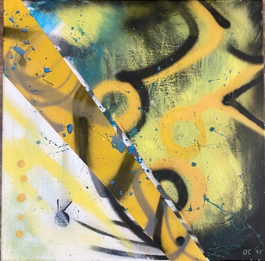 DAN CHRISTENSEN OIL ON CANVAS PAINTING V$5,500: MEASUREMENTS:24"WX24"H NO FRAME, MINT CONDITION/"in the style of"Dan Christensen arrived in New York City in the summer of 1965 from the Mid-West, with the purpose of establishing himself as an import