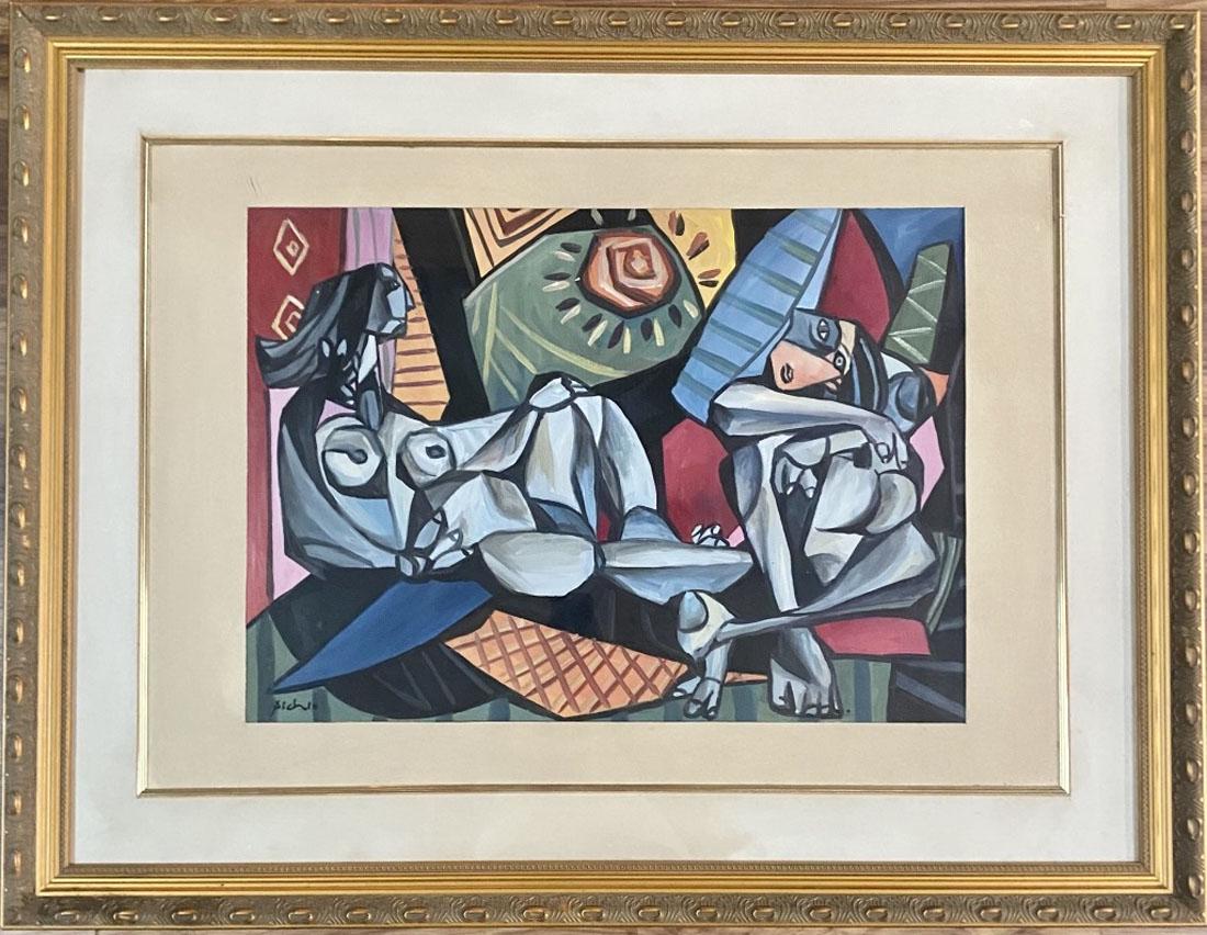 PABLO PICASSO OIL ON PAPER ABSTRACT V$32,000: MEASUREMENTS:44"WX34"H FRAMED, MINT CONDITION/"in the style of"Pablo Ruiz Picasso was a Spanish painter, sculptor, printmaker, ceramicist and theatre designer who spent most of his adult life in Franc