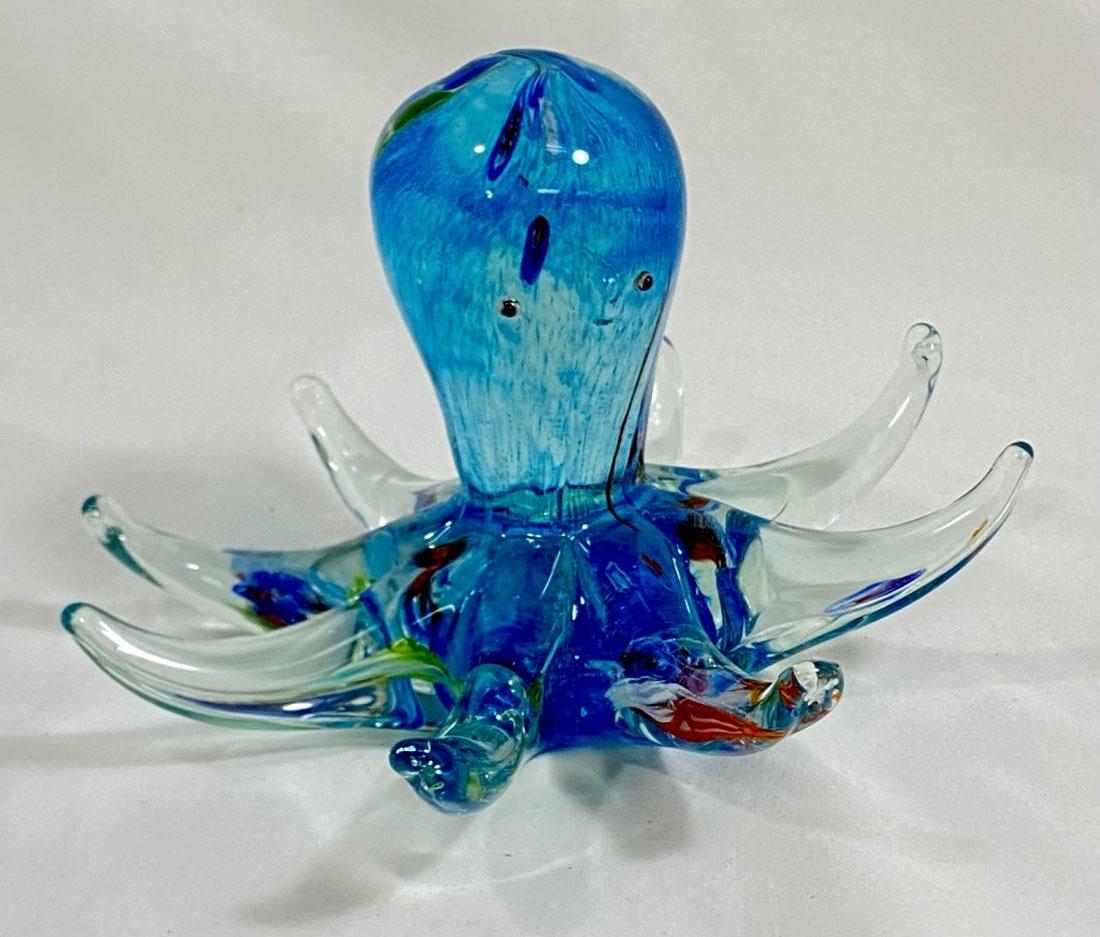 UNIQUE TEAL MILIFIORI ART GLASS OCTOPUS SCULPTURE (1 of 1)