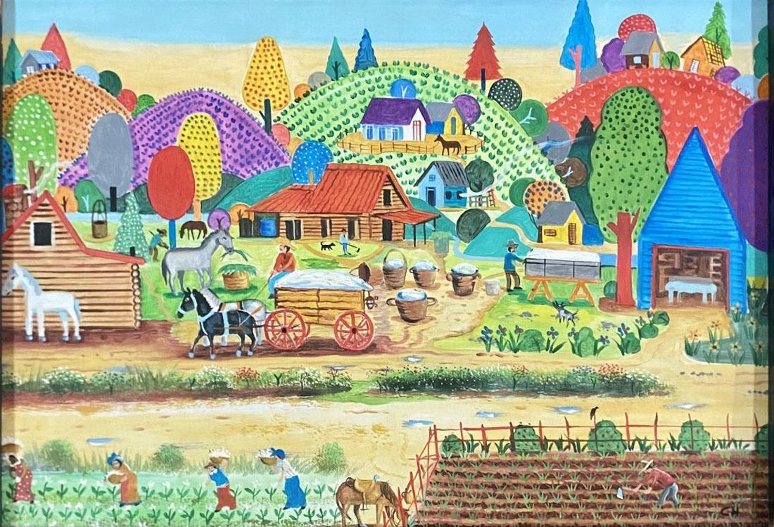 CLEMENTINE RUBEN HUNTER (AMERICAN) OIL ON BOARD (1 of 4)