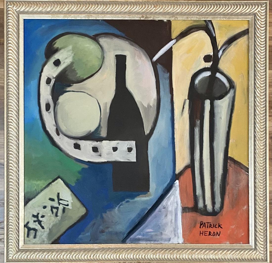 PATRICK HERON (BRITISH) OIL ON CANVAS ABSTRACT: MEASUREMENTS:34"WX34"H FRAMED, MINT CONDITION/"in the style of"Patrick Heron CBE was a British abstract and figurative artist, critic, writer, and polemicist, who lived in Zennor, Cornwall. Heron was