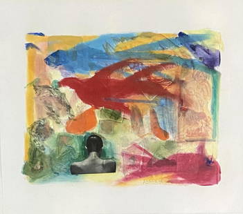 JAMES HARVARD (AMERICAN) COLLAGE MIXED MEDIA: MEASUREMENTS: 22"HX24"W FRAMED, MINT CONDITION/"in the style of"James Havard was an American painter and sculptor. He was a pioneer of abstract illusionism in the 1970s. In the 1980s he changed his st