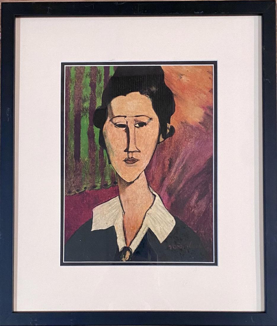 AMEDEO MODIGLIANI (ITALY) FIGURATIVE PASTEL: MEASURMENTS: 15"WX17"J FRAMED AND MATTED, MINT CONDITION/ "in the style of"Amedeo Clemente Modigliani was an Italian painter and sculptor who worked mainly in France. He is known for portraits and nud