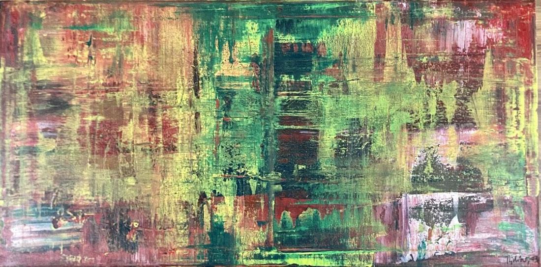 GERHARD RICHTER (GERMAN) OIL ON CANVAS ABSTRACT: MEASUREMENTS:24"HX48"W NO FRAME, MINT CONDITION/"in the style of"Gerhard Richter is a German visual artist. Richter has produced abstract as well as photorealistic paintings, and also photographs and