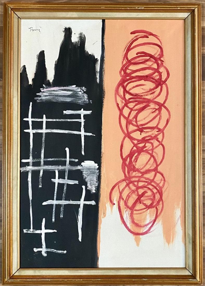 GUNTER FORG ABSTRACT OIL ON CANVAS: MEASUREMENTS:29"WX41"H FRAMED, MINT CONDITION/"in the style of"GÃ¼nther FÃ¶rg was a German painter, graphic designer, sculptor and photographer. His abstract style was influenced by American abstr