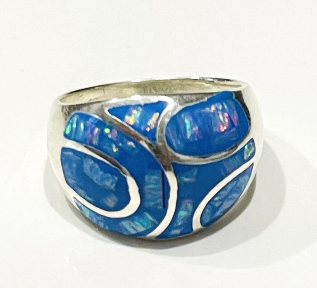 BRILLIANT BLUE FIRE OPAL DECO MEXICAN STERLING RNG (1 of 1)