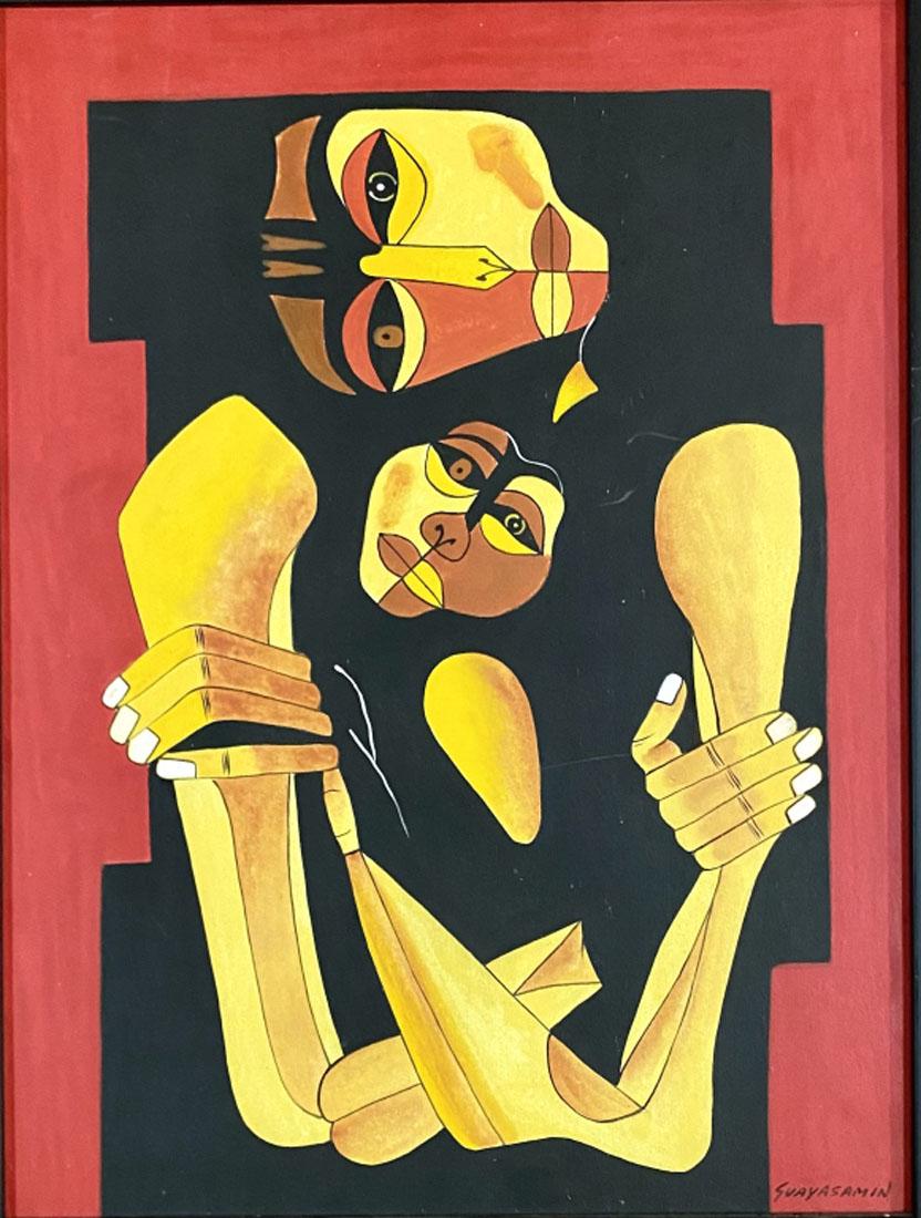OSWALDO GUAYASAMIN(1919 â€“ 1999) OIL ON CANVAS: MEASURMENTS:20"WX25"H FRAMED, GOOD CONDITION SOME SCUFF MARKS/"in the style of"Oswaldo GuayasamÃ­n was an Ecuadorian painter and sculptor of Kichwa and Mestizo heritage.GuayasamÃ­n started paintin
