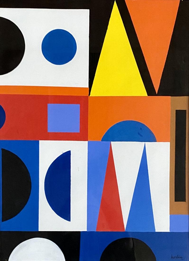 AUGUSTE HERBIN ABSTRACT OIL ON PAPER (FRENCH) (1 of 3)