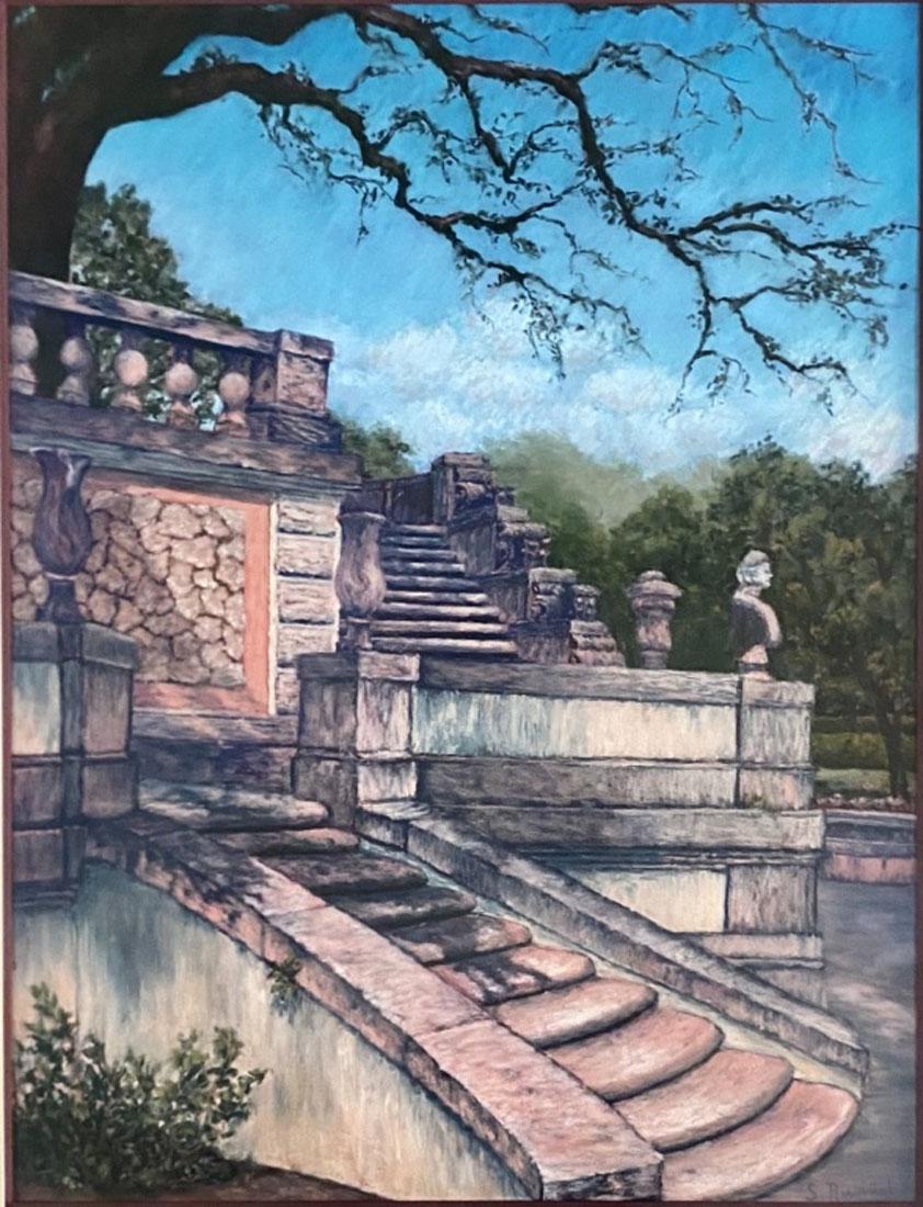 SANTIAGO RUSINOL OIL PAINTING (Spanish, 1861-1931): MEASUREMENTS:29"WX35"H FRAMED, MINT CONDITIONB/"in the style of"Santiago RusiÃ±ol i Prats was a Spanish painter, poet, journalist, collector and playwright. He was one of the leaders of the Catalan 