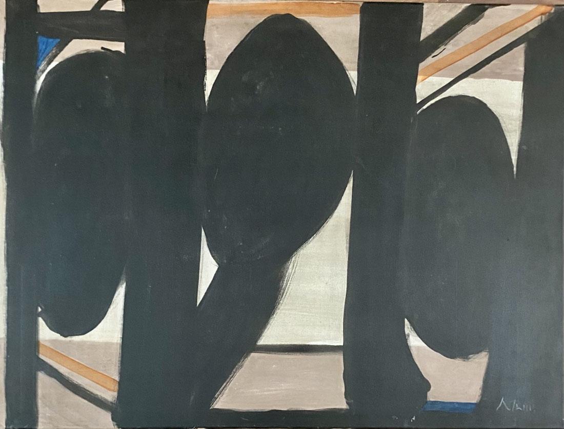 ROBERT MOTHERWELL (AMERICAN) OIL ON CANVAS: MEASUREMENTS:30"HX40"W MINT CONDITION, NO FRAME/"in the style of"Robert Motherwell was an American abstract expressionist painter, printmaker, and editor. He was one of the youngest of the New York Sc