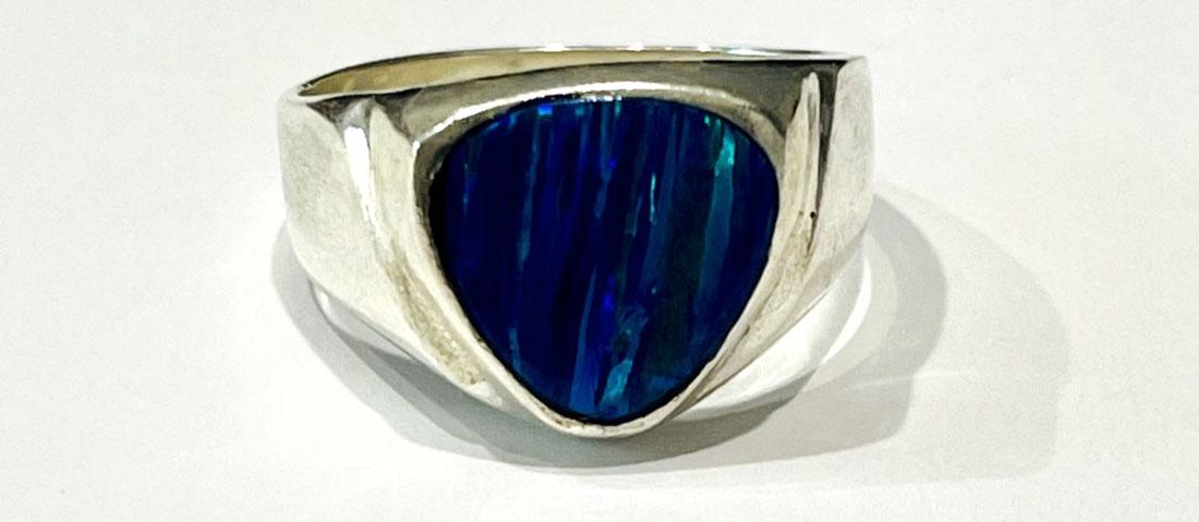 FANTASTIC MEN'S BLUE ABALONE MEXICO STERLING RING (1 of 1)