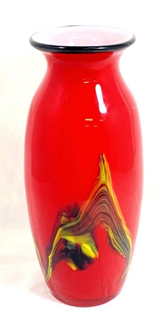AMAZING RED/YELLOW ABSTRACT ART GLASS VASE (1 of 1)