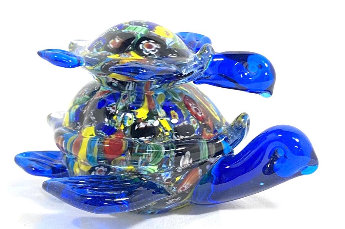 UNIQUE MILIFIORI MOTHER/BABY ART GLASS TURTLES: 3.5"H MINT CONDITION
