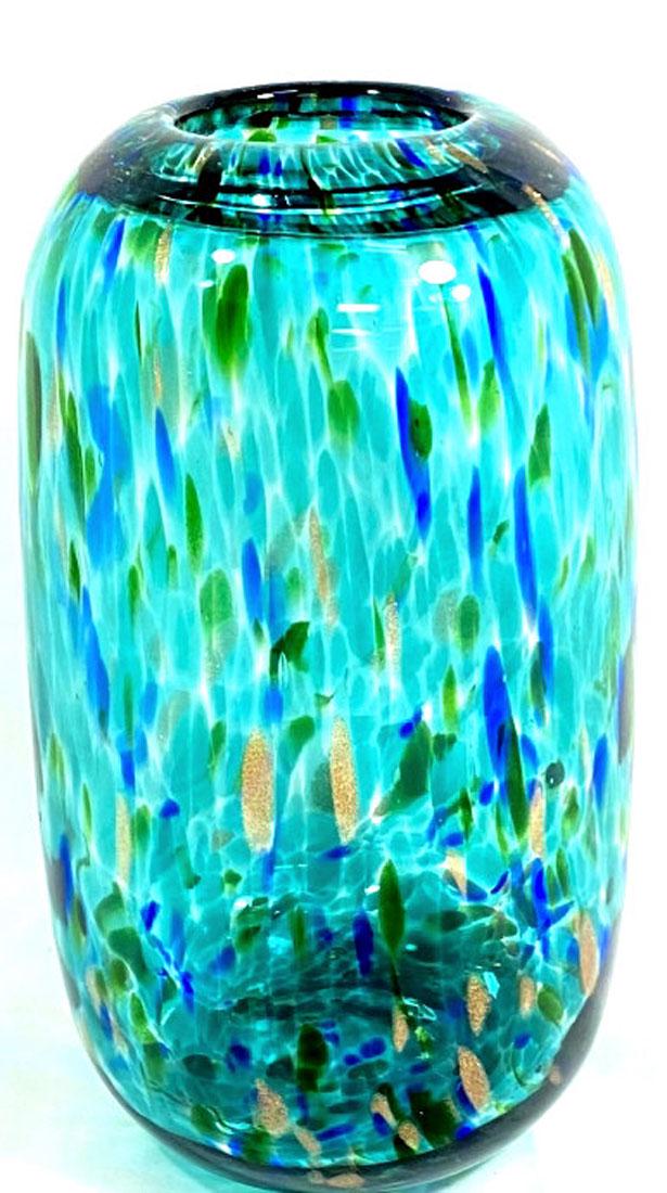 MAGNIFICENT GOLD/GREEN/BLUE GALLERY ART GLASS VASE (1 of 1)
