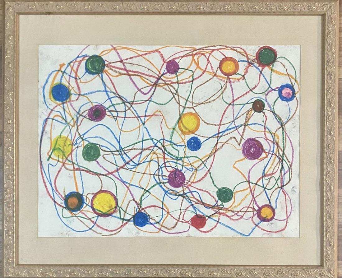 ATSUKO TANAKA (1932-2005) ABSTRACT DRAWING: MEASUREMENTS:"in the style of"Atsuko Tanaka was a Japanese avant-garde artist. She was a central figure of the Gutai Art Association from 1955 to 1965. In 1955, Tanaka, Kanayama, and other members of