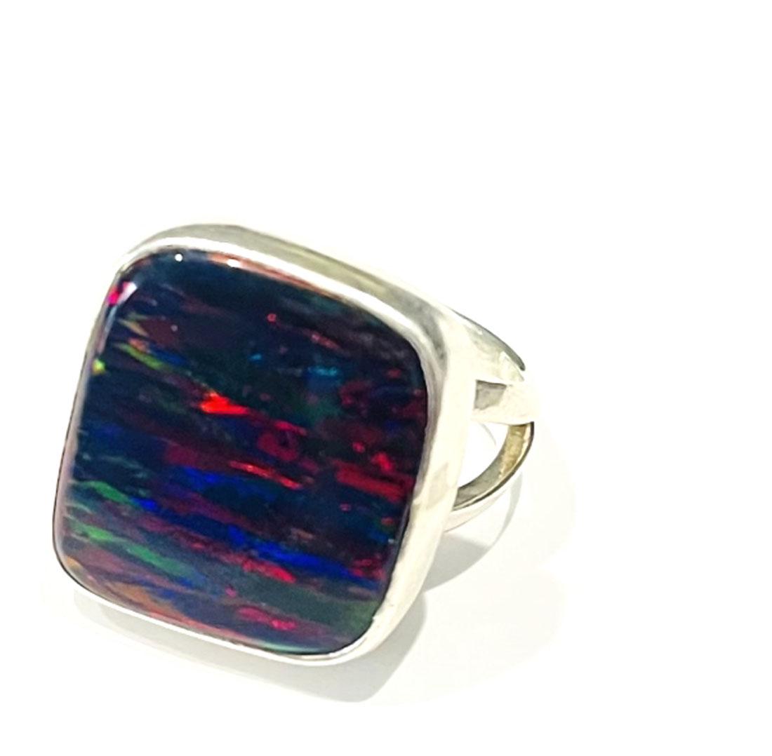 UNIQUE POLISHED RAINBOW FIRE OPAL GEMSTONE RING (1 of 1)
