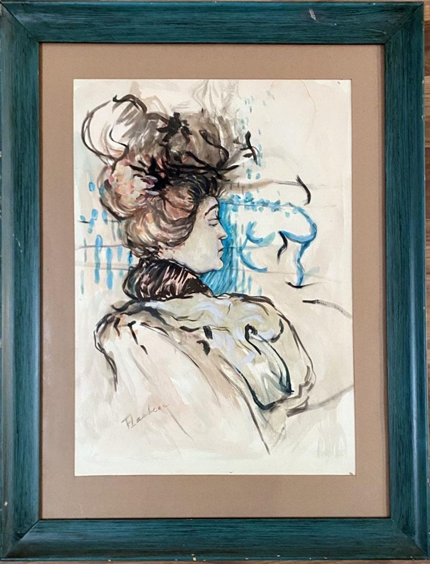 HENRI LOUIS LAUTREC(1864-1901) OIL ON PAPER: MEASUREMENTS: 23"WX30"H FRAMED, MINT CONDITION/"in the style of"Comte Henri Marie Raymond de Toulouse-Lautrec-Monfa (24 November 1864 â€“ 9 September 1901) was a French painter, printmaker, draug