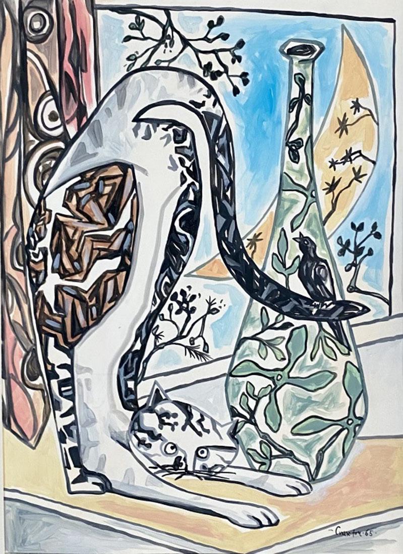 JOHN CRAXTON (1918-1999) OIL ON PAPER: MEASUREMENTS:32"WX39"H FRAMED, OK CONDITION, NO GLASS IN FRAME/"in the style of"John Leith Craxton RA, was an English painter. He was sometimes called a neo-Romantic artist but he preferred to be know