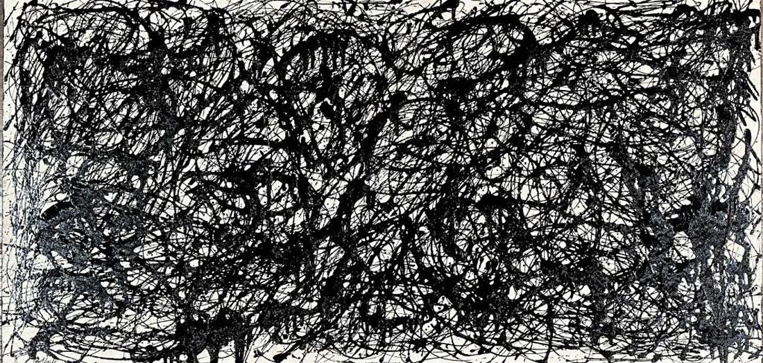 JACKSON POLLOCK MONOCHROMATIC OIL ON CANVAS: MEASUREMENTS:24"HX48"W NO FRAME, MINT CONDITION/"in the style of"Paul Jackson Pollock was an American painter and a major figure in the abstract expressionist movement. He was widely noticed for his "