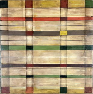 SEAN SCULLY (1945) OIL ON CANVAS MODERN PAINTING: MEASUREMENTS:40"WX40"H NO FRAME, MINT CONDITION/"in the style of"Sean Scully RA is an Irish-born American-based artist working as a painter, printmaker, sculptor and photographer. His work is held in