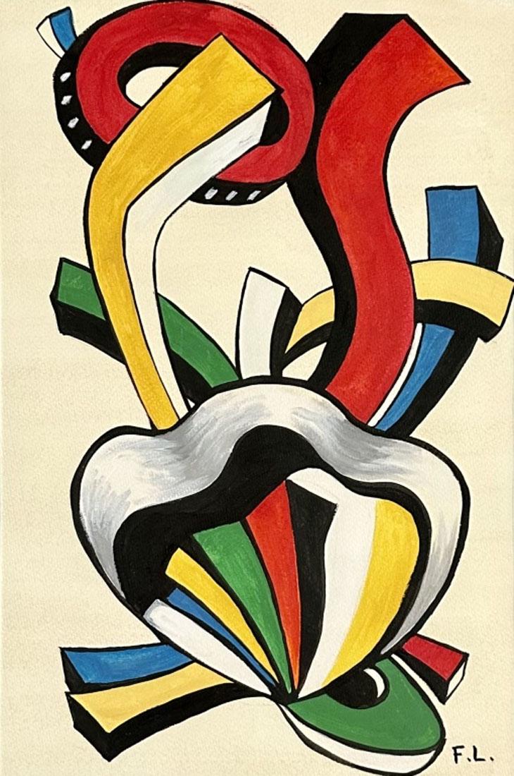 FERNAND LEGER ABSTRACT OIL ON PAPER (1881-1955): MEASURMENTS:18"W X23"H FRAMED, MINT CONDITION/"in the style of"Joseph Fernand Henri LÃ©ger was a French painter, sculptor, and filmmaker. In his early works he created a personal form of cubism whic