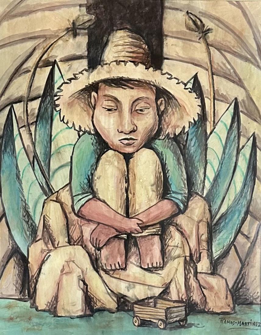 ALFREDO RAMOS MARTINEZ (1871-1946) MIXED MEDIA: MEASUREMENTS:27"WX32"H FRAMED AND MATTED, MINT CONDITION/"in the style of"Alfredo Ramos MartÃ­nez was a painter, muralist, and educator, who lived and worked in Mexico, Paris, and Los Angeles. Consi