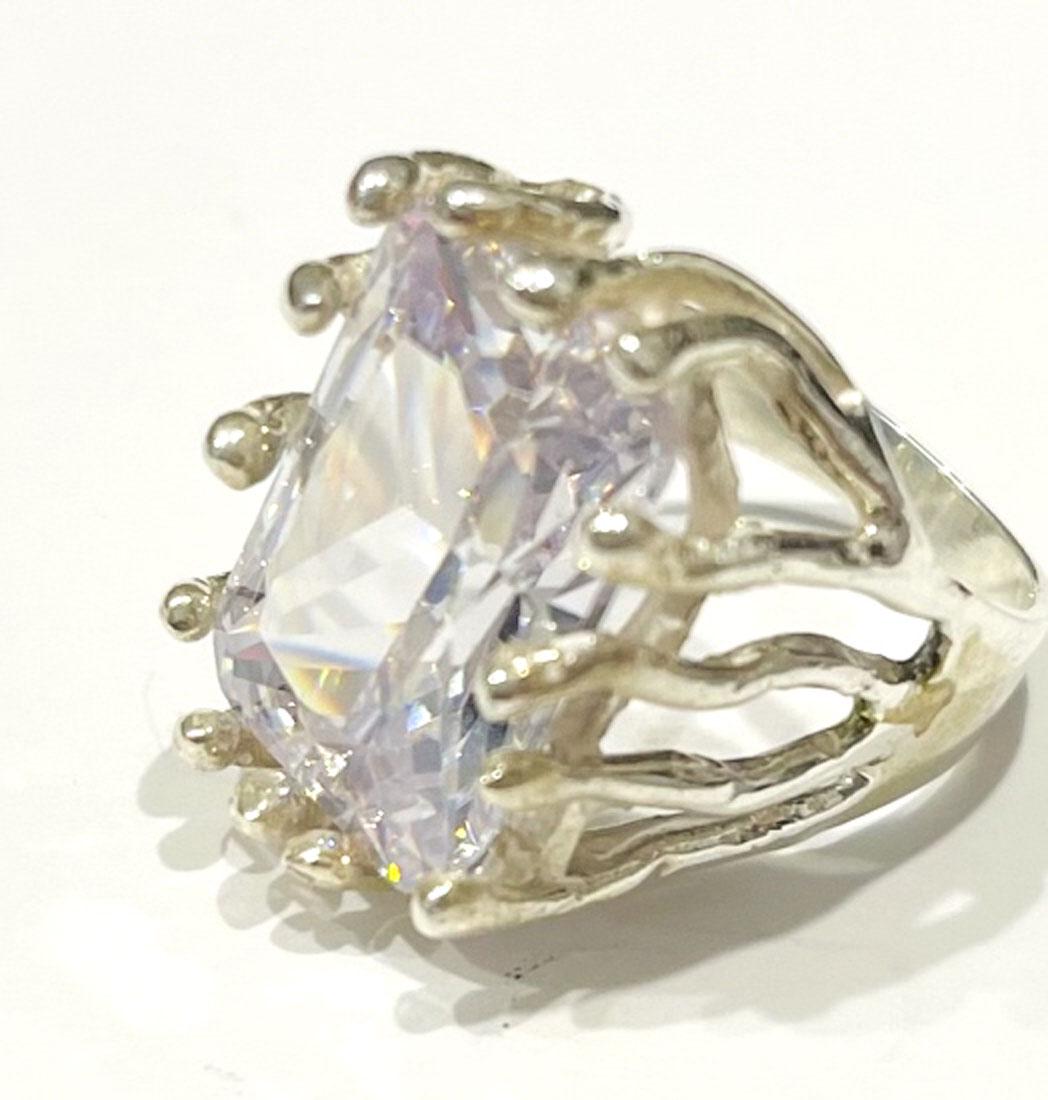 STELLAR 10CT WHITE QUARTZ MEXICAN STERLING RING (1 of 1)