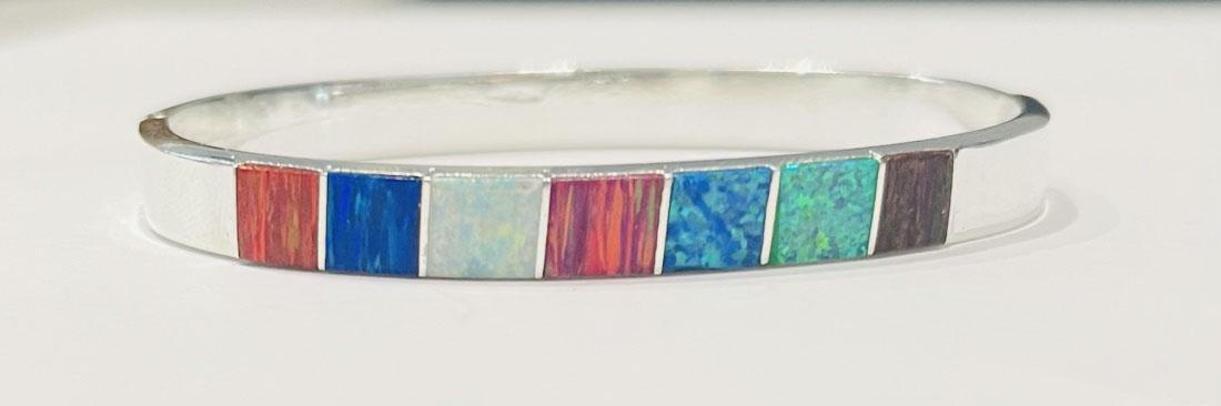 UNIQUE MULTI FIRE OPAL MEXICAN STERLING BRACELET (1 of 1)