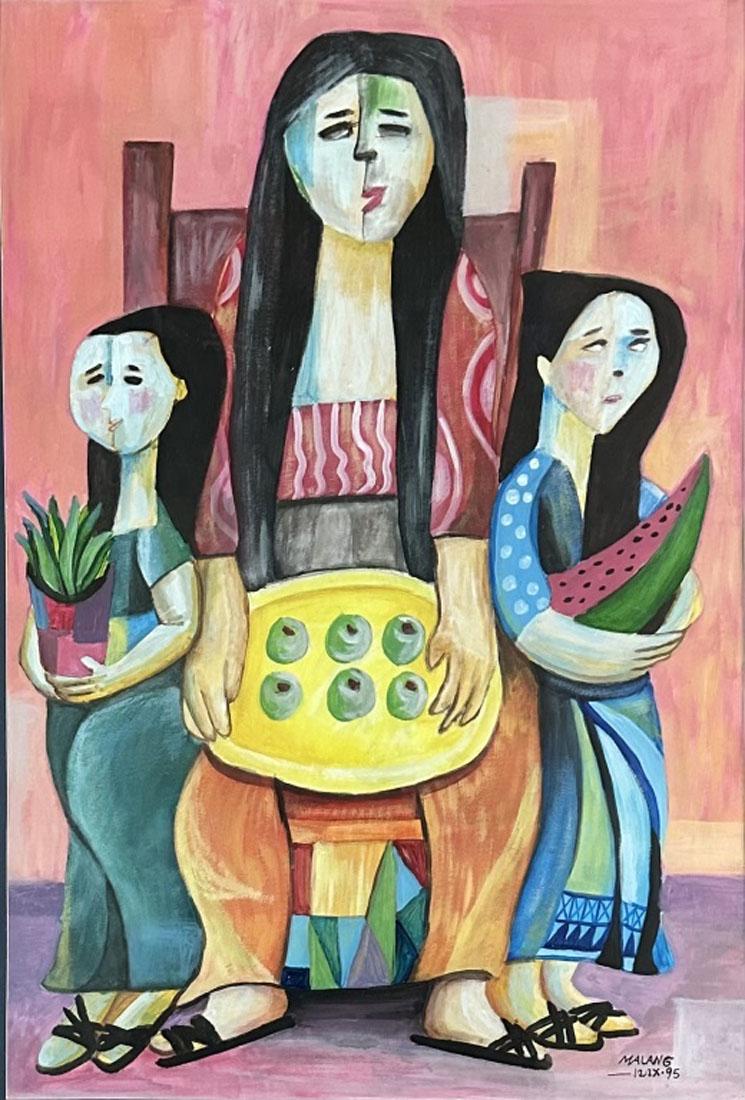 MAURO MALANG SANTOS OIL ON PAPER (1928-2017): MEASUREMENTS:25"WX32"H FRAMED, MINT CONDITION/"in the style of"Mauro Malang Santos, commonly known by the mononym Malang, was a Filipino and award-winning cartoonist, illustrator, and fine arts painte