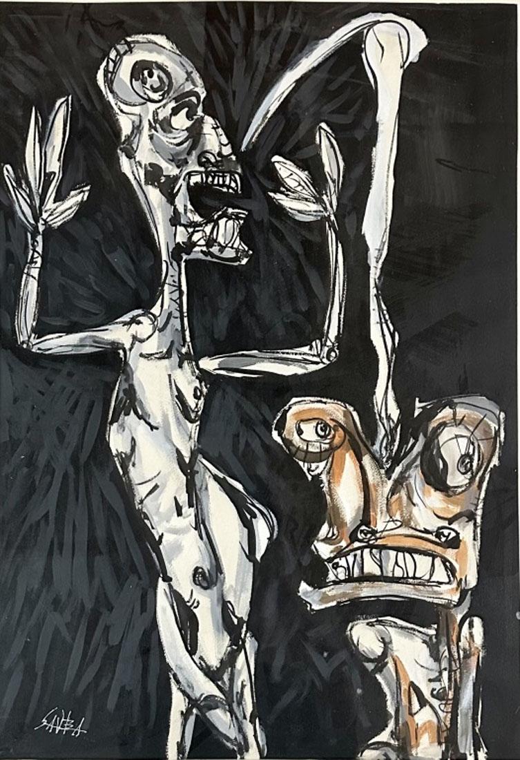 ANTONIO SAURA (1930-1998) ABSTRACT OIL ON PAPER (1 of 3)