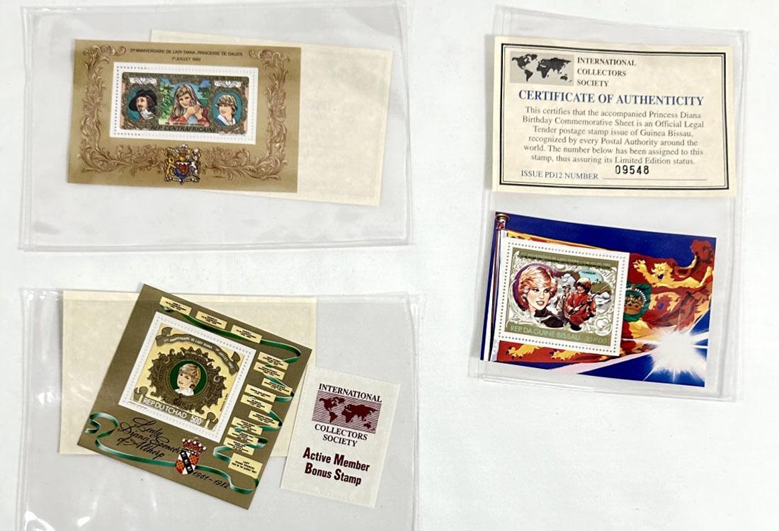 LOT OF 3 PRINCESS DIANA COLLECTORS STAMPS W/COA (1 of 1)