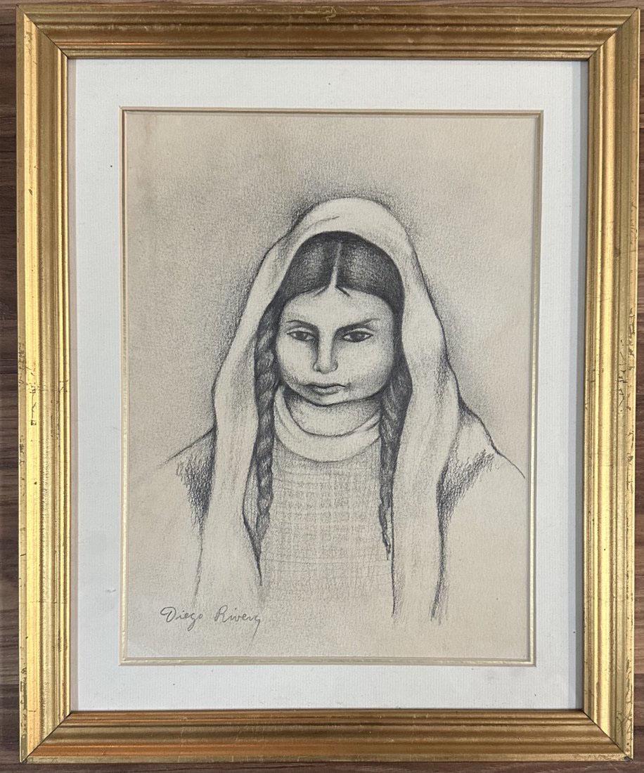 DIEGO RIVERA SKETCH ON PAPER FIGURATIVE: MEASURMENTS:16"HX13"W FRAMED, MINT CONDITION/"in the style of"Diego MarÃ­a de la ConcepciÃ³n Juan Nepomuceno Estanislao de la Rivera y Barrientos Acosta y RodrÃ­guez, known as Diego Rivera, was