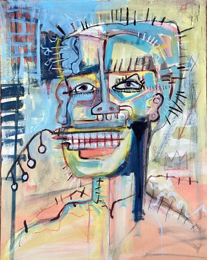JEAN-MICHEL BASQUIAT ABSTRACT MIXED MEDIA: Attributed to Jean Michel Basquiat, private collection, no coa medium: mixed media measurements:22"wX28"h no frame, mint condition Biography: Jean-Michel Basquiat was an American artist who rose to su
