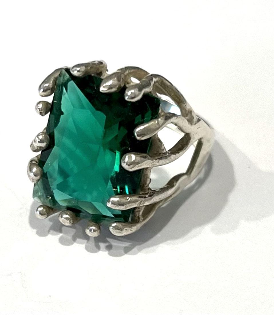 FABULOUS 8CT GREEN QUARTZ MEXICAN STERLING RING (1 of 1)
