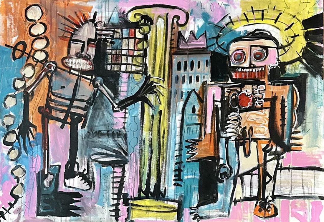JEAN MICHEL BASQUIAT ABSTRACT OIL ON CANVAS (1 of 2)