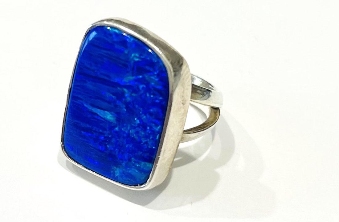 STELLAR BLUE/GREEN FIRE OPAL STERLING ESTATE RING (1 of 1)