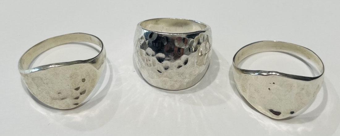 LOT OF 3 HAMMERED STERLING SILVER RINGS (1 of 1)