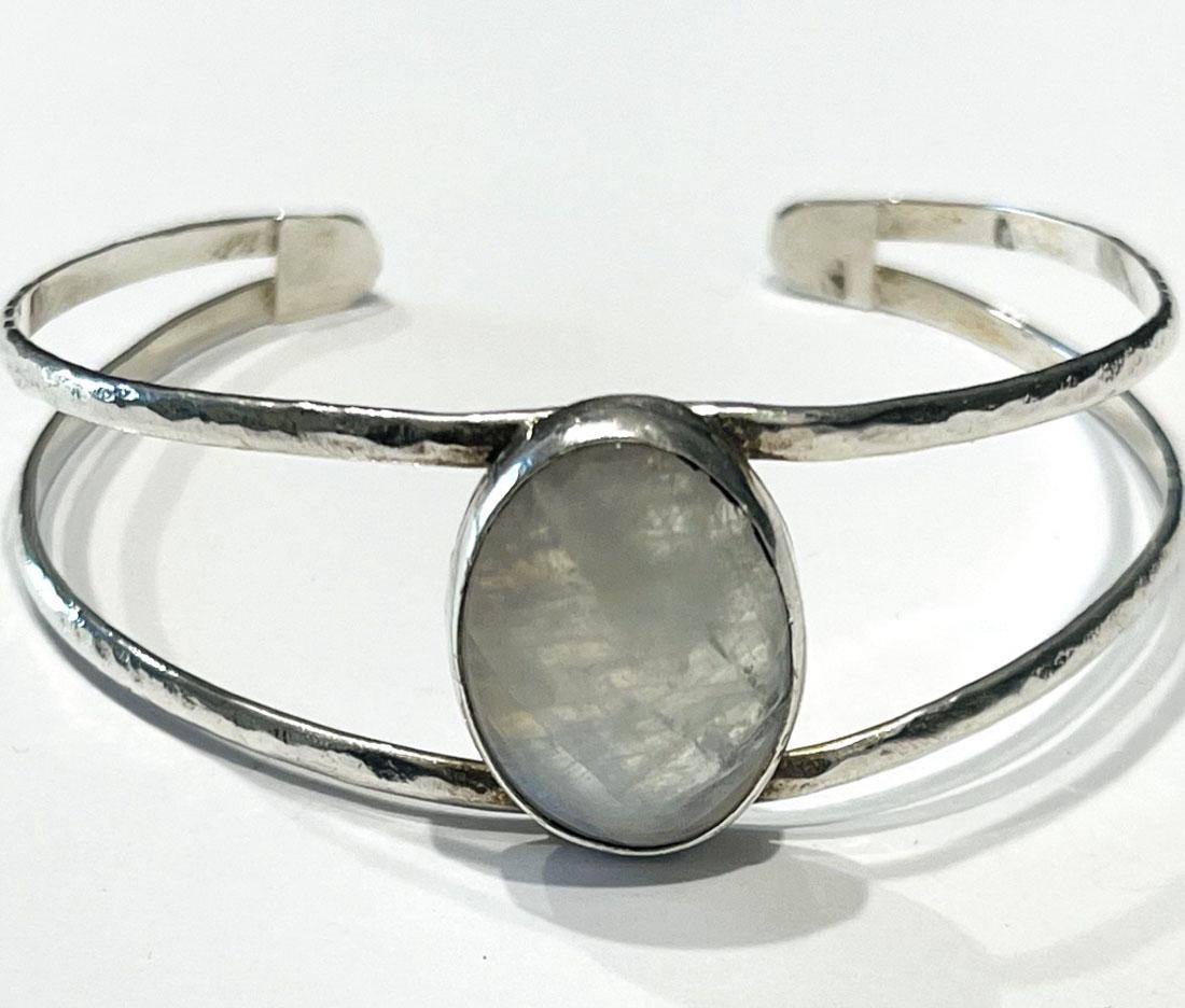 GORGEOUS IRIDESCENT MOONSTONE STERLING BRACELET: ADJUSTABLE