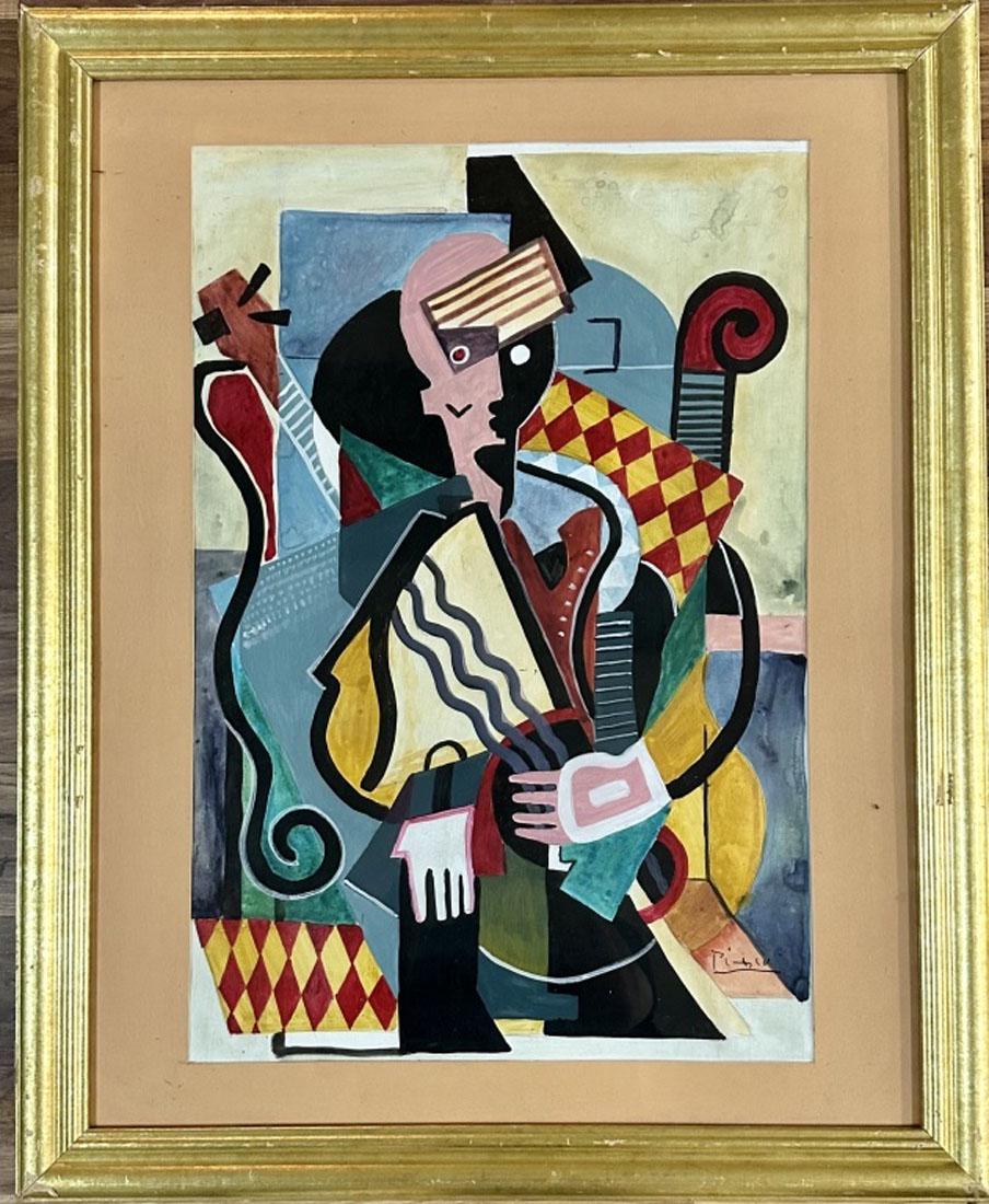 PABLO PICASSSO MIXED MEDIA PAINTING (1881-1973): Attributed to Pablo Ruiz Picasso, private collection, no coa medium: mixed media measurements: 25"wX32"h framed, mint condition Biography: Pablo Ruiz Picasso was a Spanish painter, sculptor, printmake