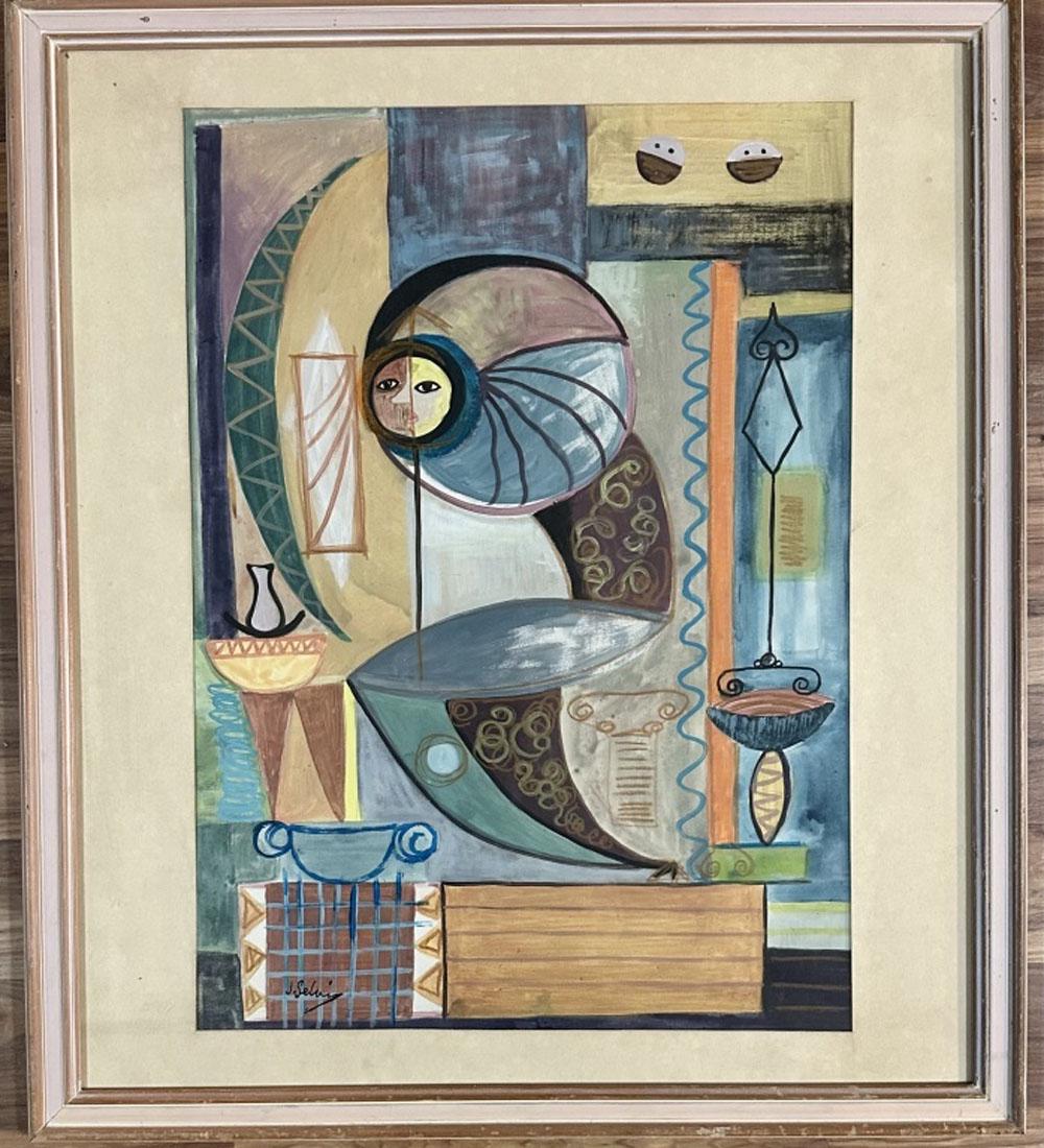 JEWAD SALEEM MIXED MEDIA ON PAPER (1919-1961): Attributed to Jewad Selim, private collection, no coa medium: mixed media measurements:28"wX32"h framed, mint condition Biography: Jewad Selim was an Iraqi painter and sculptor born in Ankara, Ottoman