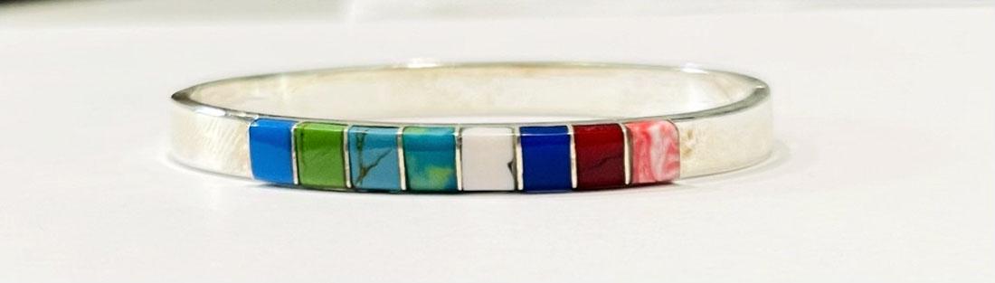 DAZZLING MULTI GEMSTONE MEXICAN STERLING BRACELET (1 of 1)