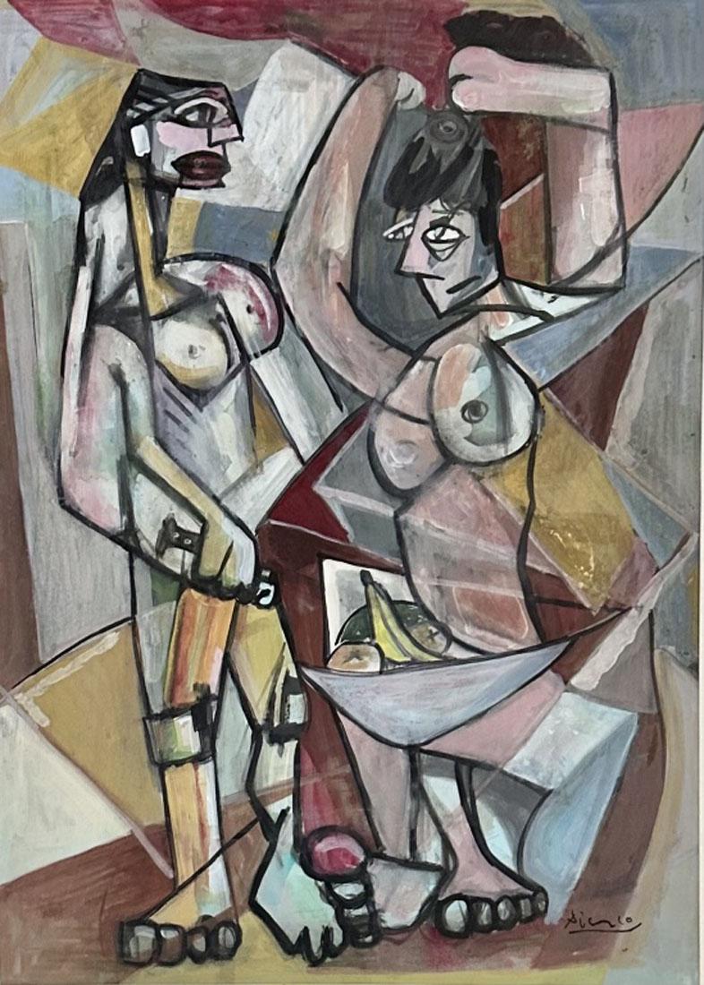 PABLO PICASSO (1881-1973) CUBIST OIL PAINTING: Attributed to Pablo Picasso private collection, no coa medium: oil measurements:28"wx40"h framed, mint condition Biography:Pablo Ruiz Picasso was a Spanish painter, sculptor, printmaker, ceramicist an