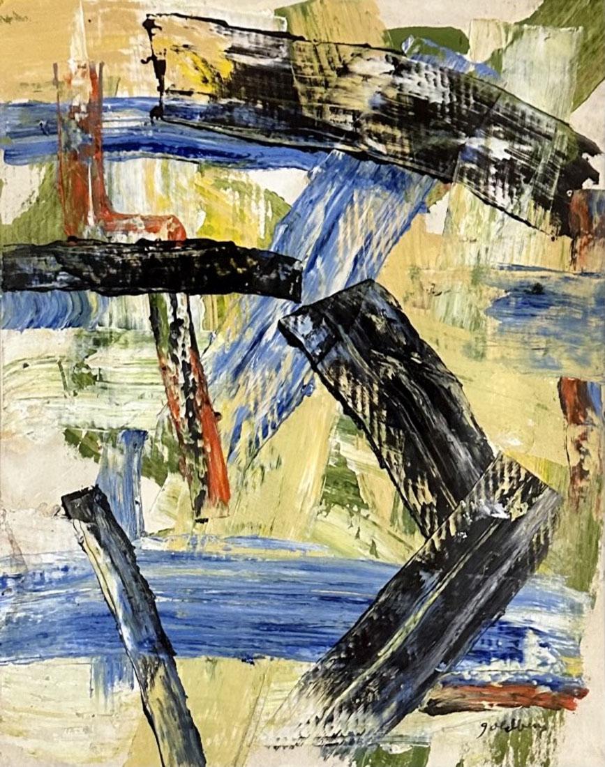 MICHAEL GOLDBERG OIL ON PAPER ABSTRACT (1924-2007): Attributed to Michael Goldberg, no coa, private collection, medium: oil measurements: 34"wx42"h framed, mint condition, frame has wear and tear Biography:Michael Goldberg was an American abstract expr