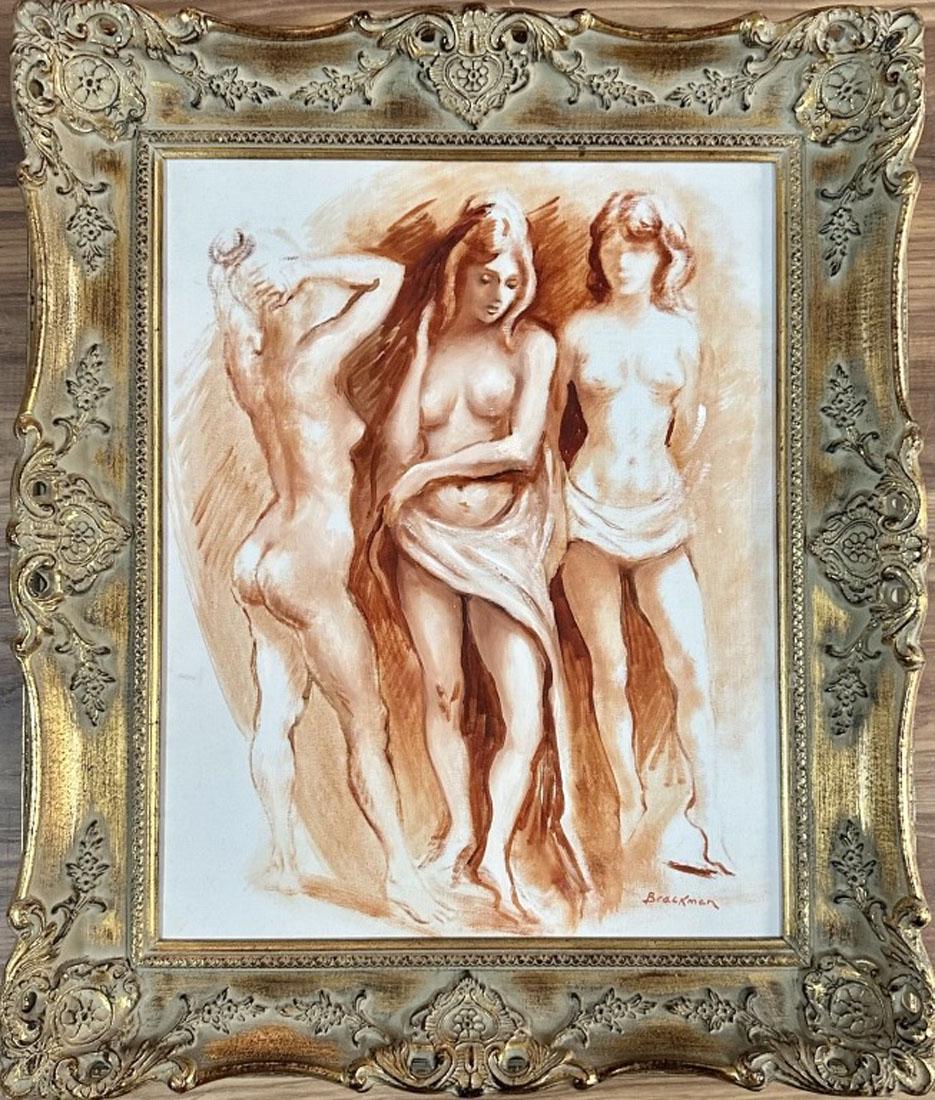 ROBERT BRACKMAN FIGURATIVE OIL (1898-1980): Attributed to Robert Brackman, no coa, private collection, medium: oil, measurements: 22"wx26"h framed, ornate frame, mint condition Biography: Robert Brackman was an American artist and teacher, best