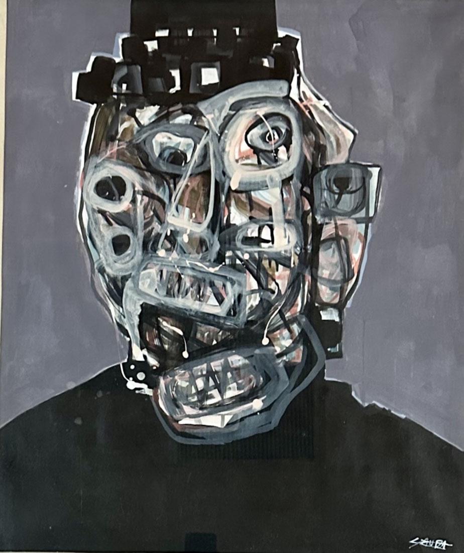 ANTONIO SAURA ABSTRACT OIL PAINTING 1930-1998: Attributed to Antonio Saura, no coa, private collection, medium: oil, measurements:32"WX41"H framed, mint condition Biography:Antonio Saura AtarÃ©s was a Spanish artist and writer, one of the major